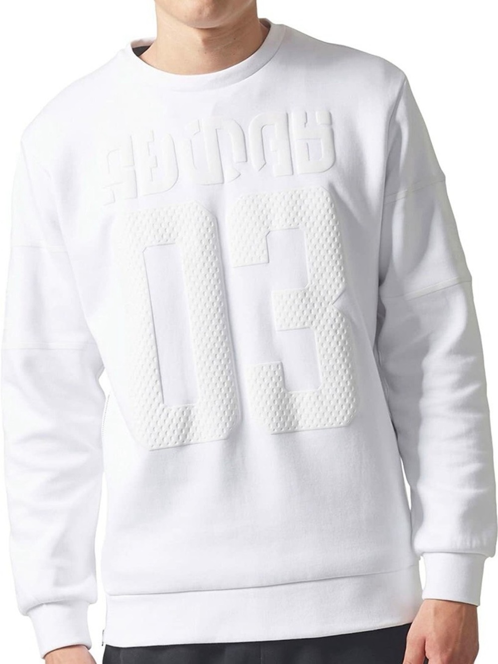 adidas White Pullover Sweatshirt with Raised '03' Graphic and side zippers